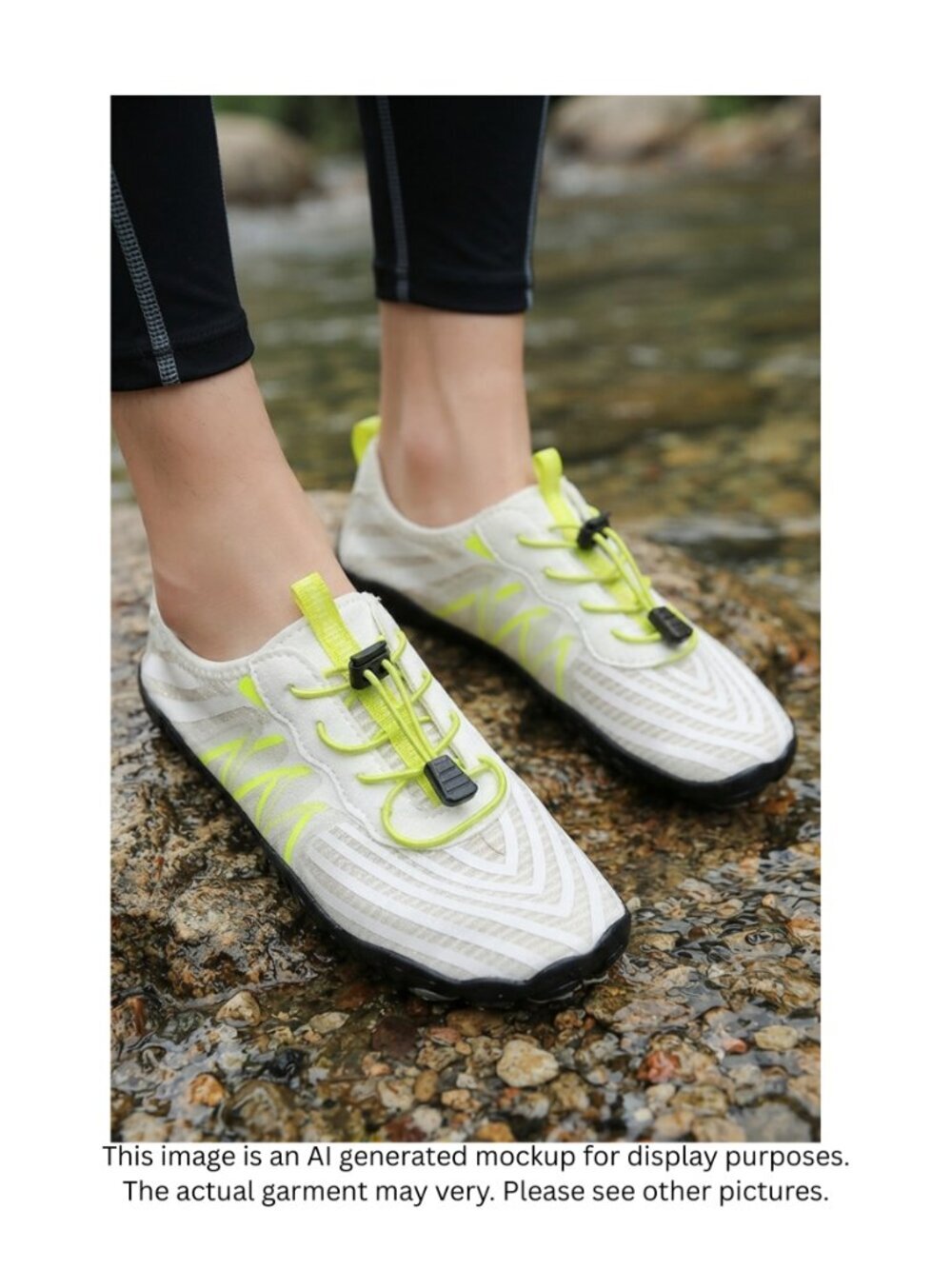White and Neon Yellow Women's  Water Shoes with Toggle Laces.